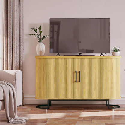 HUAHUU Sideboard Buffet Cabinet with Storage, 47.2" Fluted Storage Cabinet with Sliding Door & Adjustable Shelf, Modern Accent Coffee Bar Console Cabinet for Living Room Kitchen, Natural Oak