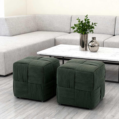 Green Cube Ottoman, Foot Rests Pouf Soft and Comfortable Corduroy Woven Design, Foot Rest for Couch for Living Room, Bedroom, Square Pouf Ottoman 14.2" (Green)
