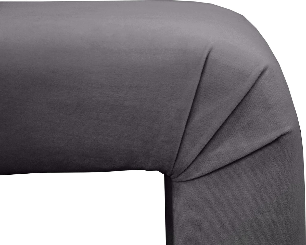 Meridian Furniture Minimalist Collection Modern | Contemporary Velvet Upholstered Bench, 53" W x 14.75" D x 18.25" H, Grey