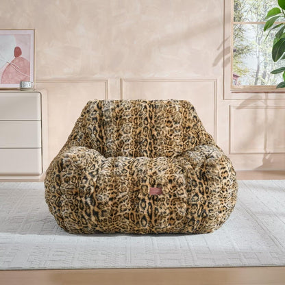 Giant Bean Bag Chair,Oversized Plush Comfy Bean Bag Sofa for Adults and Kids,Ultra Soft Living Room Bedroom Game Room Bean Bags with Armrests-Leopard Brown