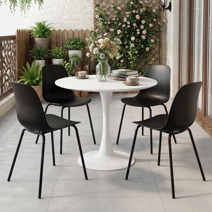 LSSBOUGHT Modern Dining Chairs Set of 4, Mid-Century Plastic Kitchen Chairs with Metal Legs, Comfortable Armless Side Chairs for Dining Room, Kitchen, Living Room & Small Spaces (Black)