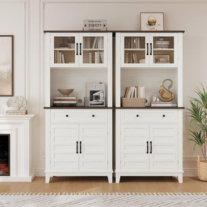 GAOMON Elegant 72" White Pantry Coffee Bar Cabinet – Tall Kitchen Storage with Adjustable Shelves, 4 Glass Doors & 1 Drawer – Multi-Functional Hutch for Dining Room & Kitchen, White