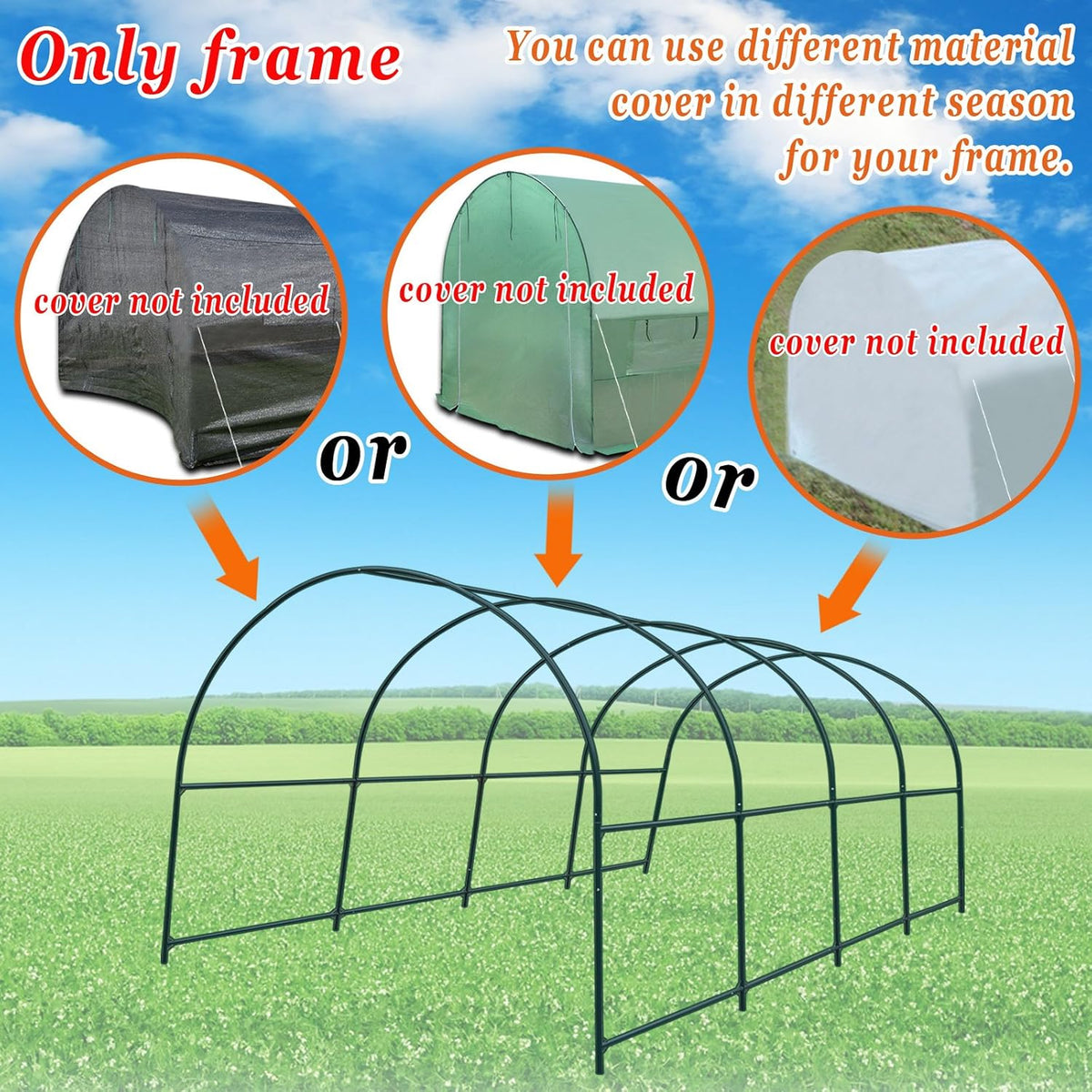 Strong Camel Greenhouse Replacement Frame for Larger Hot Garden House, Support Arch Frame Climbing Plants/Flowers/Vegetables (20x10x7 FT)