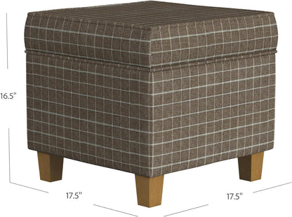 Homepop Home Decor Classic Square Storage Ottoman with Lift Off Lid | Ottoman with Storage for Living Room & Bedroom, Brown Window Pane Fabric