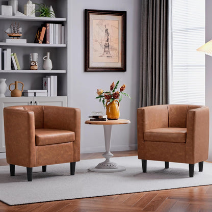 Yaheetech Barrel Accent Chairs Set of 2, Modern Armchairs, Brown