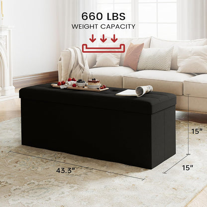 Ottoman with Storage,Black | Folding Storage Ottoman Bench for Living Room and Bedroom,Rectangle Foot Rest Stools Holds up to 660 lbs