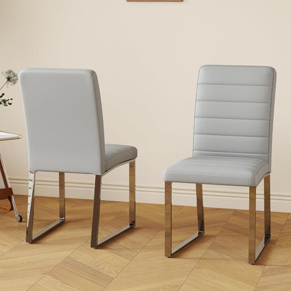 Hommoo Dining Chairs Set of 4, Faux Leather Upholstered Kitchen Chairs, Padded Seat Armless Dining Room Chair with Metal Leg, Modern Dinner Chair for Restaurant Living Room Grey