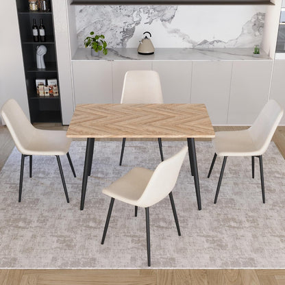 Small Dining Table Set for 4, Modern Dining Table and Chairs Set with 4 Fabric Dining Chairs, 5 Piece Wooden Dining Table Set, 47'' Kitchen Table Set, Ideal for Small Spaces