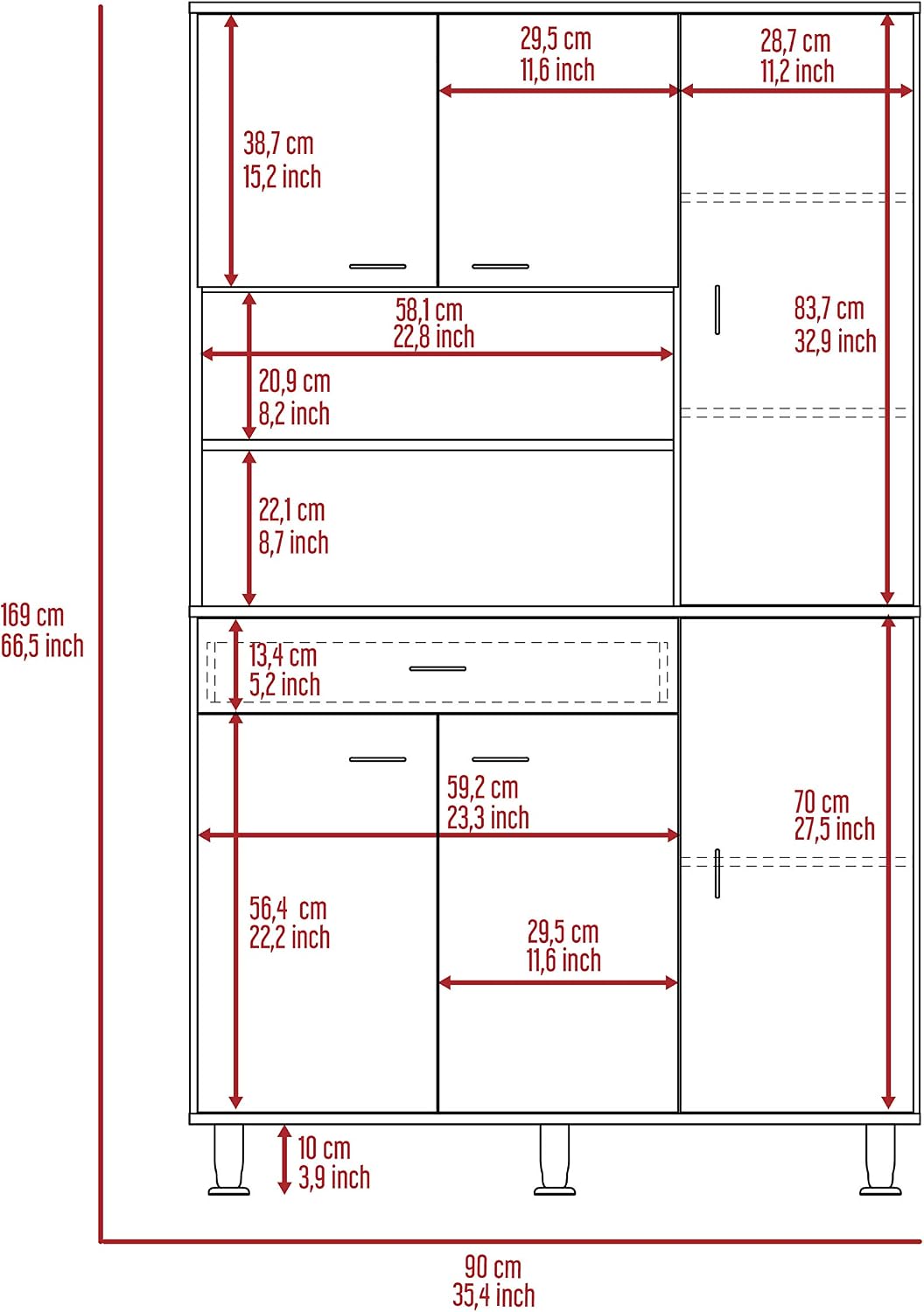 90 Kitchen Pantry, One Drawer, Multiple Cabinets, Two Open Shelvess -White