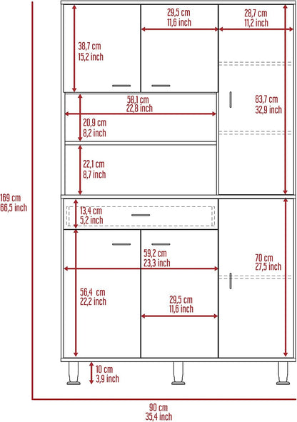 90 Kitchen Pantry, One Drawer, Multiple Cabinets, Two Open Shelvess -White
