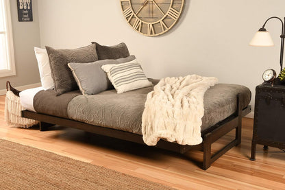 Kodiak Furniture Aspen Futon Set with Reclaim Mocha Finish, Oregon Trail Saddle Mattress, Full