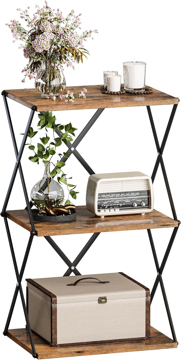 3-Tier End Table Small Side Table Tall Bedside Night Stand with Storage Sofa Side desks for Living Room Bedroom Office Bathroom Small Space Rustic Brown ET-03RB