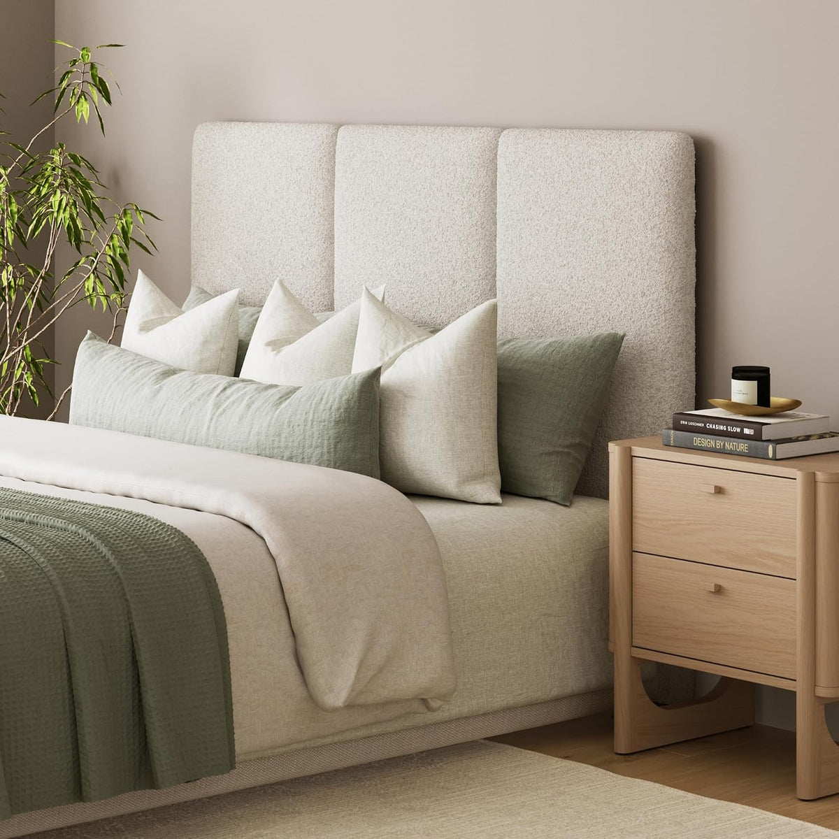 Nathan James Marissa Wall Mounted Upholstered Headboard, 3 Panel Headboard with Textured Boucle Upholstery for Queen Bed, White