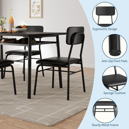GarveeHome Dining Table Set for 4 with Storage Rack, Black | 5-Piece Kitchen Table and Upholstered Chairs, Wood Tabletop, Heavy-Duty Metel Frame, for Small Space, Apartment, Kitchen Room