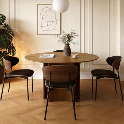 59" Round Wood Dining Table – Mid-Century Modern Kitchen Table with Pedestal Base for 4–8 People, Perfect for Living Room, Dining Room & Kitchen, Walnut Finish