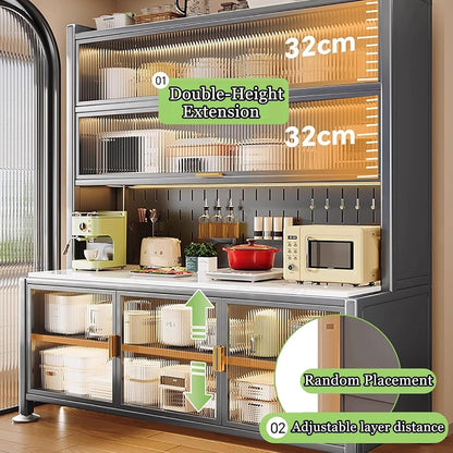 JKGHK Kitchen Pantry Storage Cabinet, Kitchens Baker's Rack with Acrylic Cabinet Door, Buffet Cabinets On Wheels with Pegboard, for Garage Pantry Home Spices(White,47x69in)