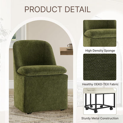 KISLOT Upholstered Dining Chairs Set of 2 with Hidden Casters, Modern Kitchen Chairs with Removable Washable Cover, Padded Dining Room Chairs with Chenille Velvet Fabric & Metal Frame, Green