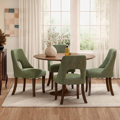 AQO Wooden Dining Chairs Set of 4, Mid Century Upholstered Kitchen Chairs Dining Room Chairs, Chenille Farmhouse Kitchen Chairs Dinner Chair for Kitchen Dining Room, Green