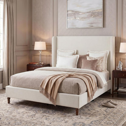 54" Extra-Tall Headboard Bed Frame - Heavy Duty Wingback Upholstered Platform Bed in Premium Chenille, Supports 1000lbs, No Box Spring Needed, Solid Wood Feet (Textured Ivory Canvas, King)
