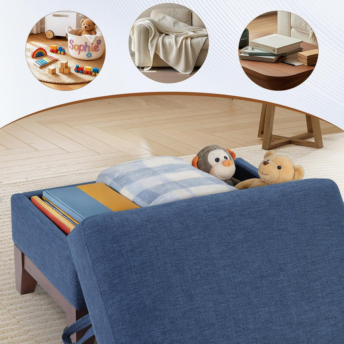 HAOMARKETS Vintage Upholstered Armchair Set of 2 with Nailhead Trim and Solid Wood Legs, Comfortable Accent Chair for Living Room & Bedroom, Blue