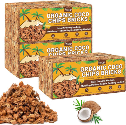 Legigo 6 Pack Coco Husk Chips- 6.6 LB 100% Organic Coconut Coir Chips Brick Potting Soil Mix with Low EC & PH Balance, Compressed Coconut Substrate Coco Chips Mulch Medium for Garden, Flowers, Plants