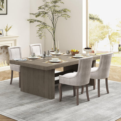 Upholstered Dining Chairs Set of 8, Beige Fabric Kitchen Chair with Nailhead Trim, Farmhouse High Back Kitchen & Dining Room Chairs, Solid Wood Legs, Sillas de Comedor (Beige, 8 Pcs)