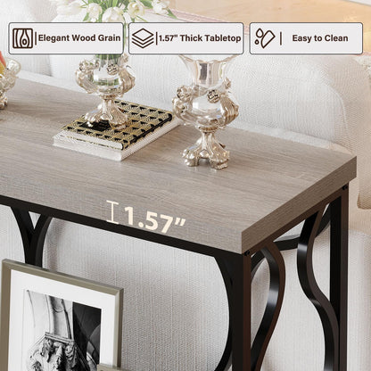 IBF Narrow Entryway Table with Storage, Modern Wood Metal Console Sofa Table Behind Couch Tables, Industrial Narrow Hallway Table for Living Room Home Office Foyer Entry Way Entrance, Grey, 39.4 Inch