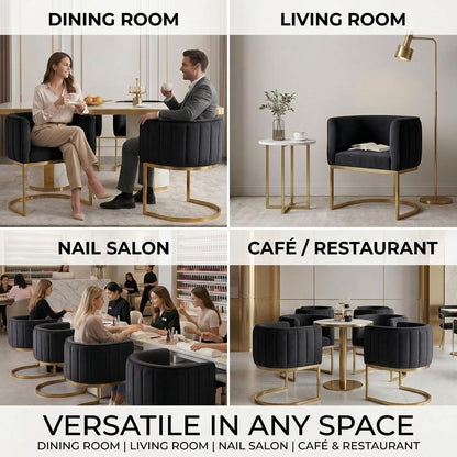 Hyfirm Black and Gold Barrel Dining Room Chairs Set of 4, Modern Velvet Upholstered Accent Chairs with Curved Back for Kitchen Island, Luxury Comfort Seating Cantilever Metal Frame