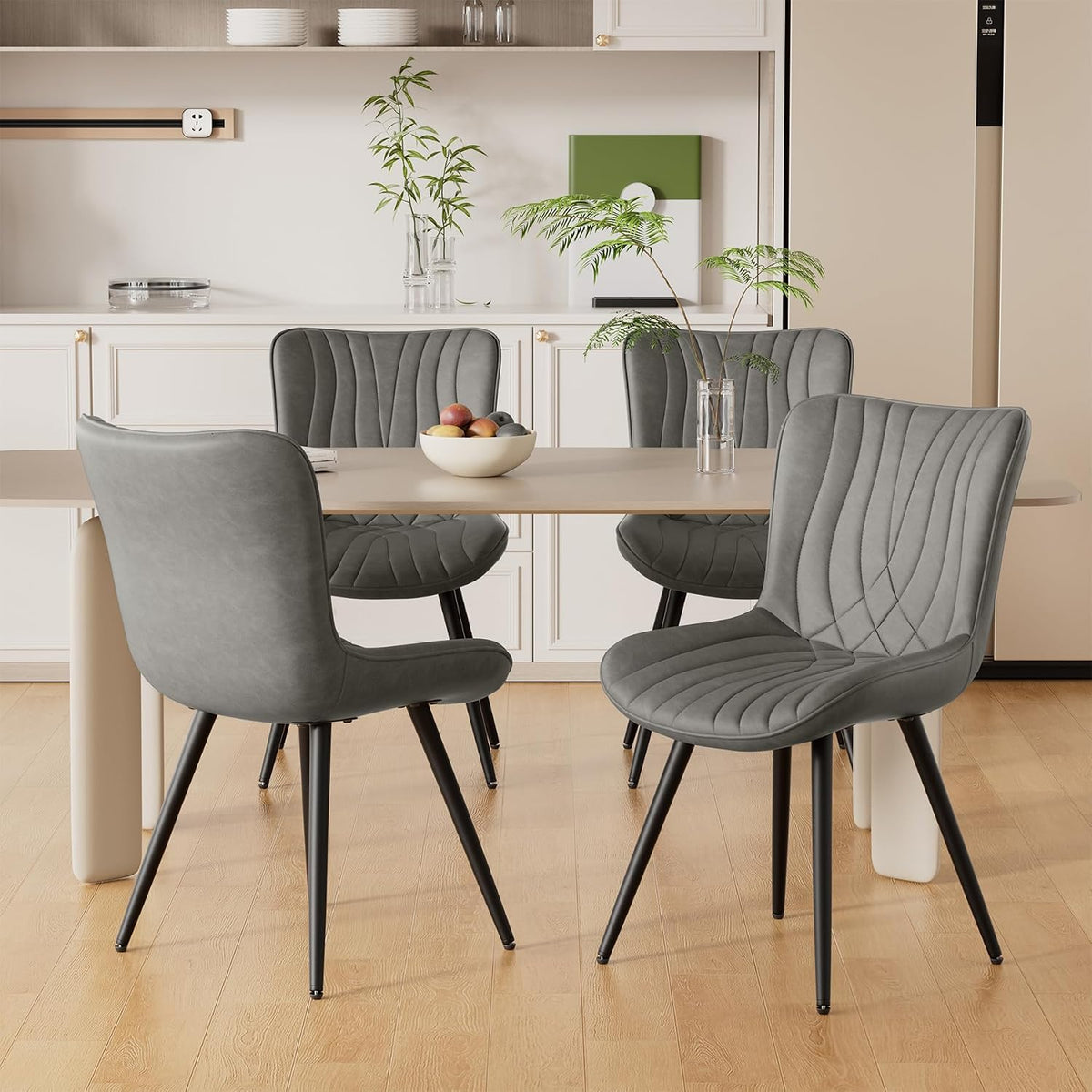 Dining Chair Set of 4 PU Leather Dining Room Chairs Upholstered Comfy Dining Chairs Modern Kitchen Armless Side Chair with Sturdy Metal Legs,Grey