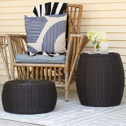 Household Essentials Round Handwoven Resin Storage Stool Ottoman, Brown