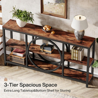 Tribesigns 70.9 Inch Extra Long Console Table for Entryway, Sofa Table Behind Couch with 3 Tier Wood Storage Shelves Industrial Metal Frame for Living Room Hallway Entryway, Brown Black