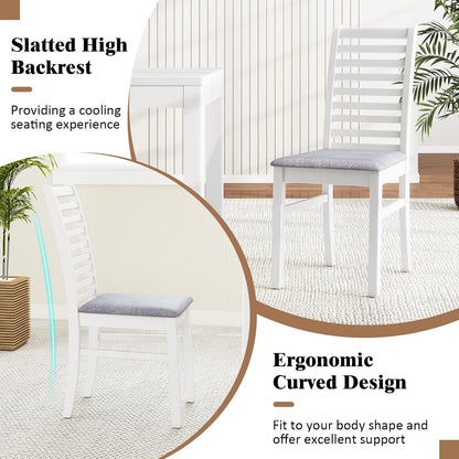 GOFLAME Wooden Dining Chairs Set of 4, Fabric Upholstered Kitchen Chairs with Rubber Wood Legs, Padded Seat & High Backrest, Armless Side Chairs for Dining Room, Living Room, Restaurant, White