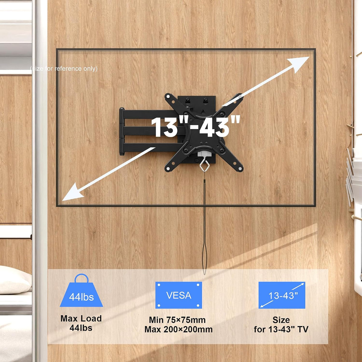 Suptek Lockable RV TV Mount for 13-43 Inch TVs | Full Motion Locking Wall Mount for Camper, Trailer, Motorhome, Boat, Truck, Indoor and Outdoor, VESA 200mm, Supports 44lbs, Model MA1342