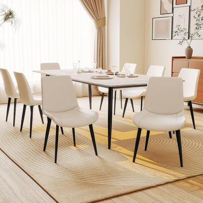 Modern Dining Chairs Set of 4, PU Leather Upholstered Dinner Chairs with Sturdy Metal Legs and Comfort Backrest, Armless Accent Side Chairs for Home Kitchen, Living Room (Light Beige)
