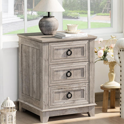 Joaxswe Farmhouse Nightstand Set 2, 18'' End Table | Sofa Bed Side Table with 3 Drawers, Oak Night Stand Cabinet for Organizer Bedroom Living Room