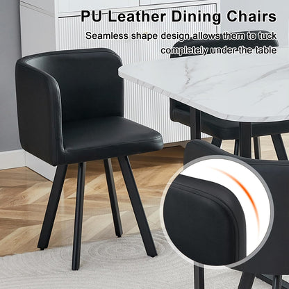 Merax 7-Piece Dining Set with Faux Marble Table, PU Upholstered Chairs, Space-Saving Kitchen Table for Dining Room/Breakfast Nook/Small Spaces, White+Black