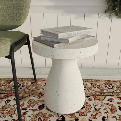 LeisureMod Wisp 16" Modern Wide Round Fiberstone Hourglass Design Side Table - Stylish Accent End Table