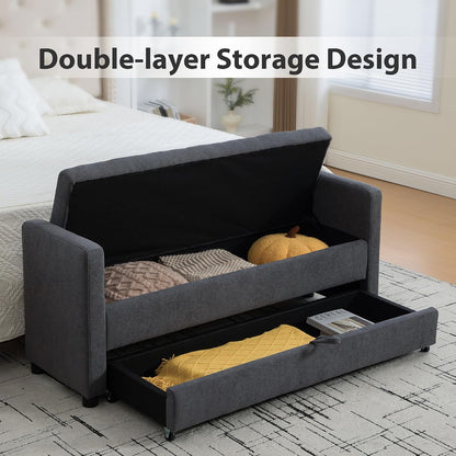 Chifee & Vingol 58.27" W Ottoman Bench with Double Storage Space, Upholstered End of Bed Storage Bench Entryway Shoe Benches,Gray