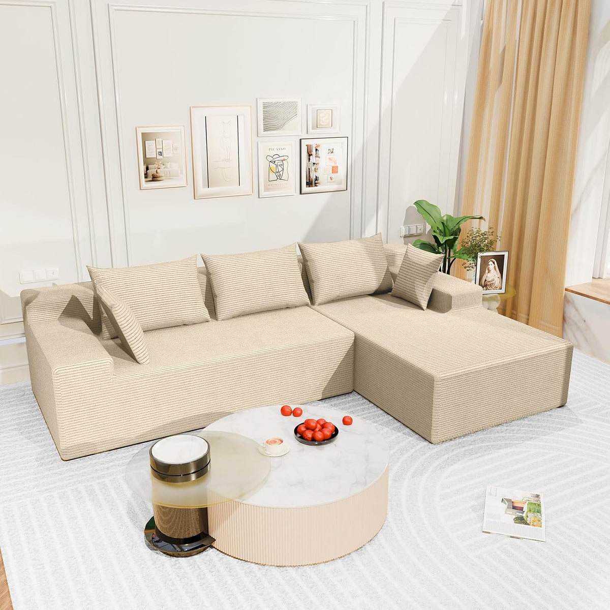 LEVELEVE 107" Cloud Sectional Couch with Deep Seat，Modern Modular Sofa with L-Shape Chaise，No Assembly Required, Upholstered Couches for Living Room Bedroom(Beige,Right Facing Chaise)