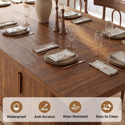 knoworld 78.7" Rectangular Dining Table for 6-10, Farmhouse Kitchen Furniture with Storage Base, Sliding Tambour Doors, Walnut
