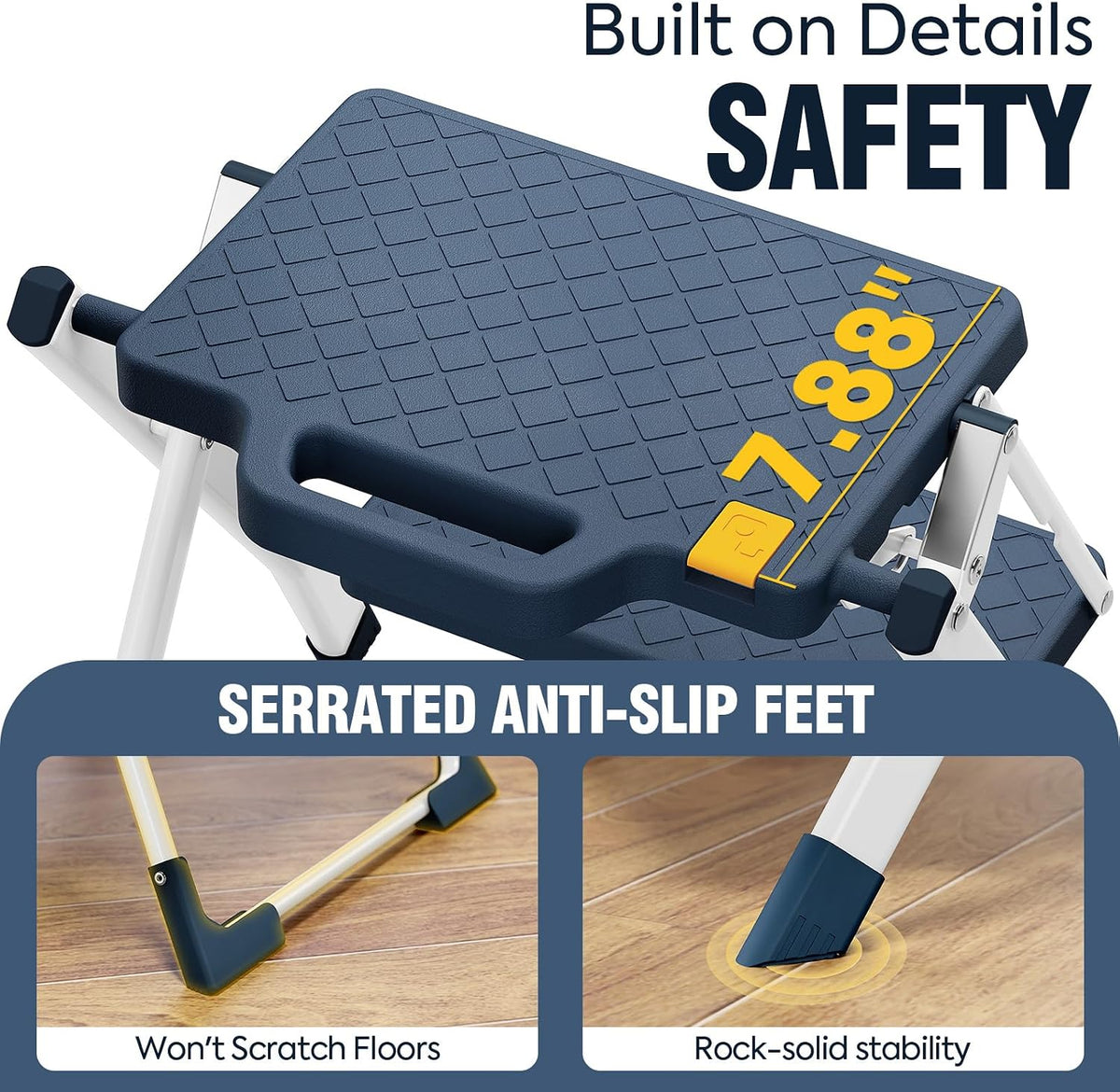 URACKIFY 2 Step Stool Ladder, Folding Step Ladders for Home, 330lb Cap,Blue | Non-Slip Feet, Release Button for Safety, Lightweight Foldable Step Stool for Kitchen & Farage Use. Easy to Carry & Store
