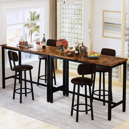 AWQM Bar Table Set of 2, Industrial Bar Table and Chairs Set of 2,3 Piece Bar Height Table with 2 Backrests Stools,Small Kitchen Table for 2,Small Space,Brown & Black