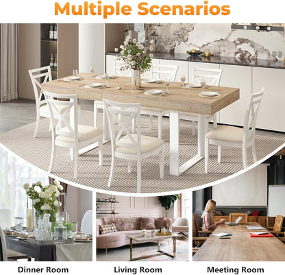 Zevemomo 63"-78.7" Expandable Dining Table, 6-10 Extendable Dining Table, Rectangle Conference Table, Farmhouse Kitchen Table with Slide Track, Tapered U-Shaped Wood Legs for Office, Living Room-Oak