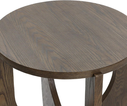 LuxenHome Round End Table, 20 Inch Mid-Century Modern Walnut Finish Wood Accent Side Table for Small Paces, Minimalist Bedside Sofa Nightstand for Living Room, Bedroom, or Office