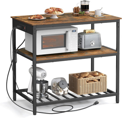 VASAGLE Kitchen Island with 3 Shelves, Storage Cabinet, Steel Structure | Kitchen Shelf with Large Wooden Worktop, 39.4 Inches Width, Rustic Brown and Matte Black, BARNET Collection UKKI105K01