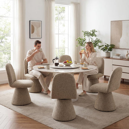 DUOMAY 360° Swivel Dining Chairs Set of 4, Mid Century Modern High Back Linen Upholstered Dining Room Chairs Kitchen Chairs, Armless Chair for Living Room Bedroom Reading, Khaki