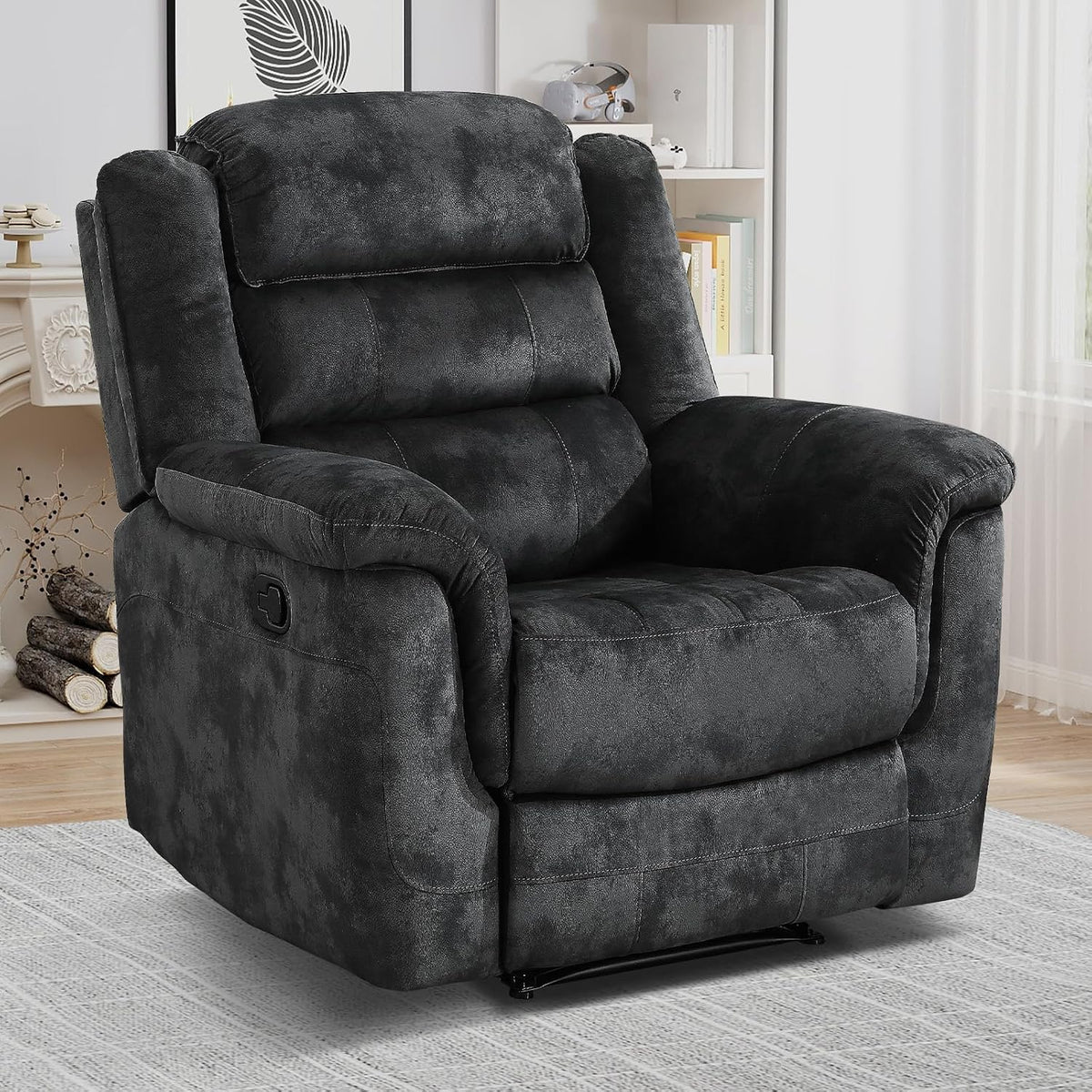 EBELLO Manual Recliner Chair, Soft Fabric Recliner Sofa with Overstuffed Armrest and Backrest for Living Room, Bedroom, Grey