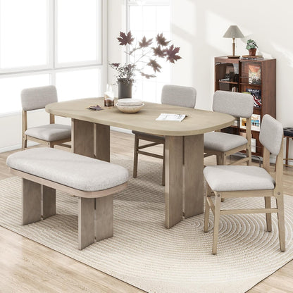 Harper & Bright Designs Dining Table and Chairs Set, 6-Piece Solid Wood Dining Room Set with Bench, Modern Farmhouse Kitchen Furniture for Family Gatherings, Natural