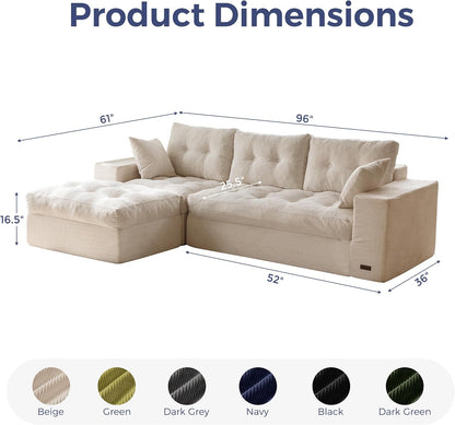 MAXYOYO Couch, 96-Inch L-Shaped Cloud Couch with Ottoman | Beige Layered Cushioning and Flexible Modules Create an Upholstered Sofa in a Box with No Assembly for Spacious Living Rooms.