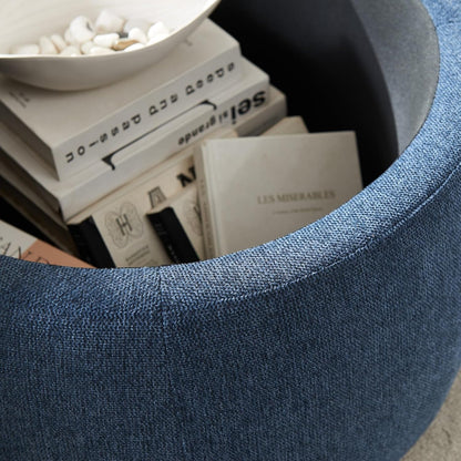 Round Storage Ottoman, 2 in 1 Function, Work as End Table and Ottoman, Navy (25.5"x25.5"x14.5")